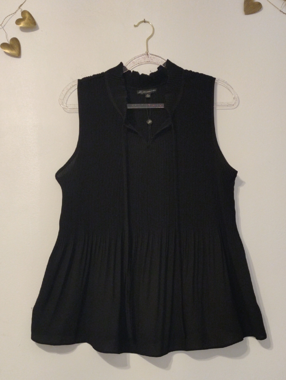 Adrianna Papell Black Sleeveless Ribbed Peplum Tank